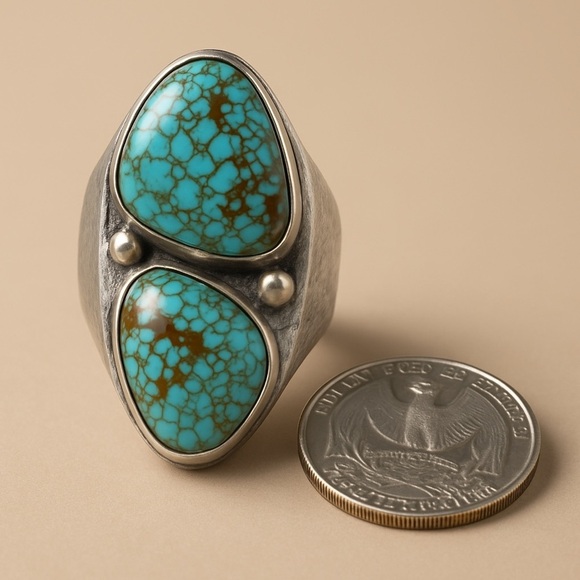 Navajo Silver Nevada Blue Turquoise Ring - Picture 1 of 11